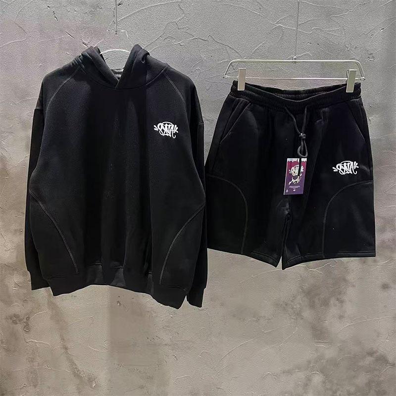 Syna Hip Hop Haftowany Zestaw Bluza i Szorty - Unisex Aksamitny Streetwear