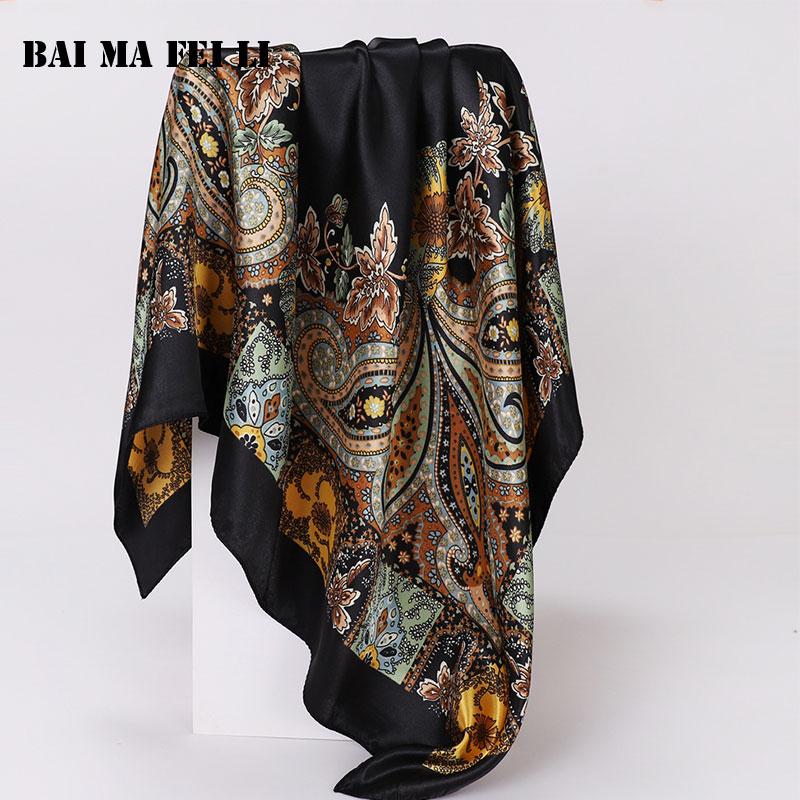 European American Bandana Cashew Print Square Scarf Multifunctional Headscarf Versatile Neck Shawl Fashion Women Hair Accessorie