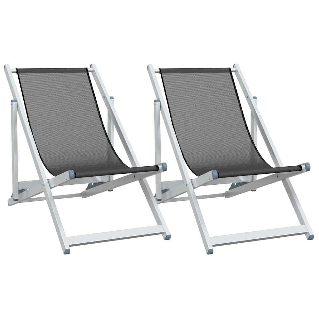Strandstühle 2 Stück Faltbar Grau Aluminium und Textilene