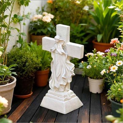 Solar Mary Cross Garden Light,Catholic Statue Sympathetic Gift Praying Figure for Grandparents Deck