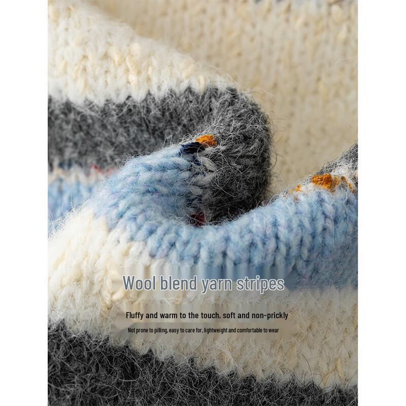 INMAN Women's Relaxed Fit Color Block Stripe Round Neck Knit Sweater