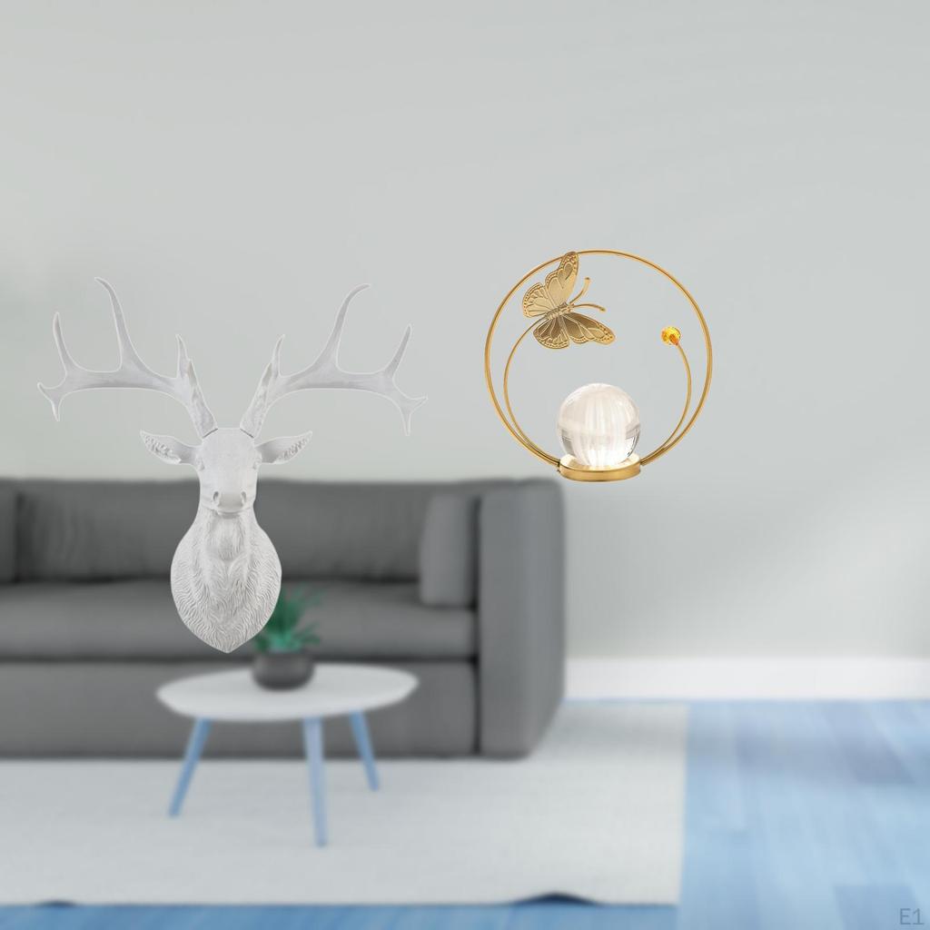 Resin Deer Head Crystal Ball Sculpture Metal Figurine Wall Mount Boho Artwork Collectible Ornament