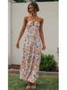 2024 Women's V-neck Print Sleeveless Tie-up Maxi Dress