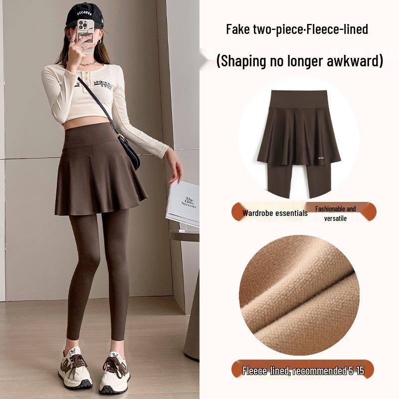 Versatile Women's Slimming Plus Size Yoga Leggings with Skirt Overlay - Nine-Point Summer Pants