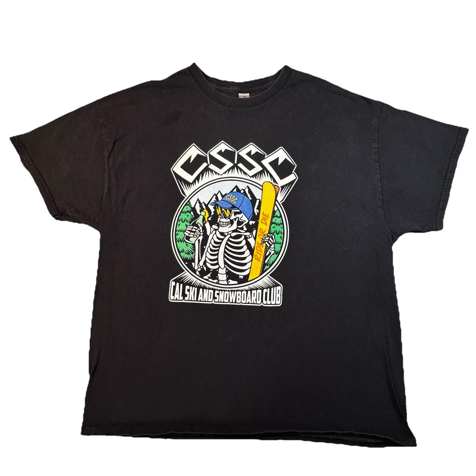 CSSC Cal Ski Snowboard Club Skeleton Graphic T Shirt Mens L Black Gildan -410 Unisex T-Shirt XXL