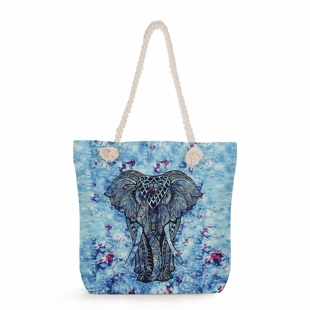 Elephant print thick rope single-shoulder beach bag 7287 CLE