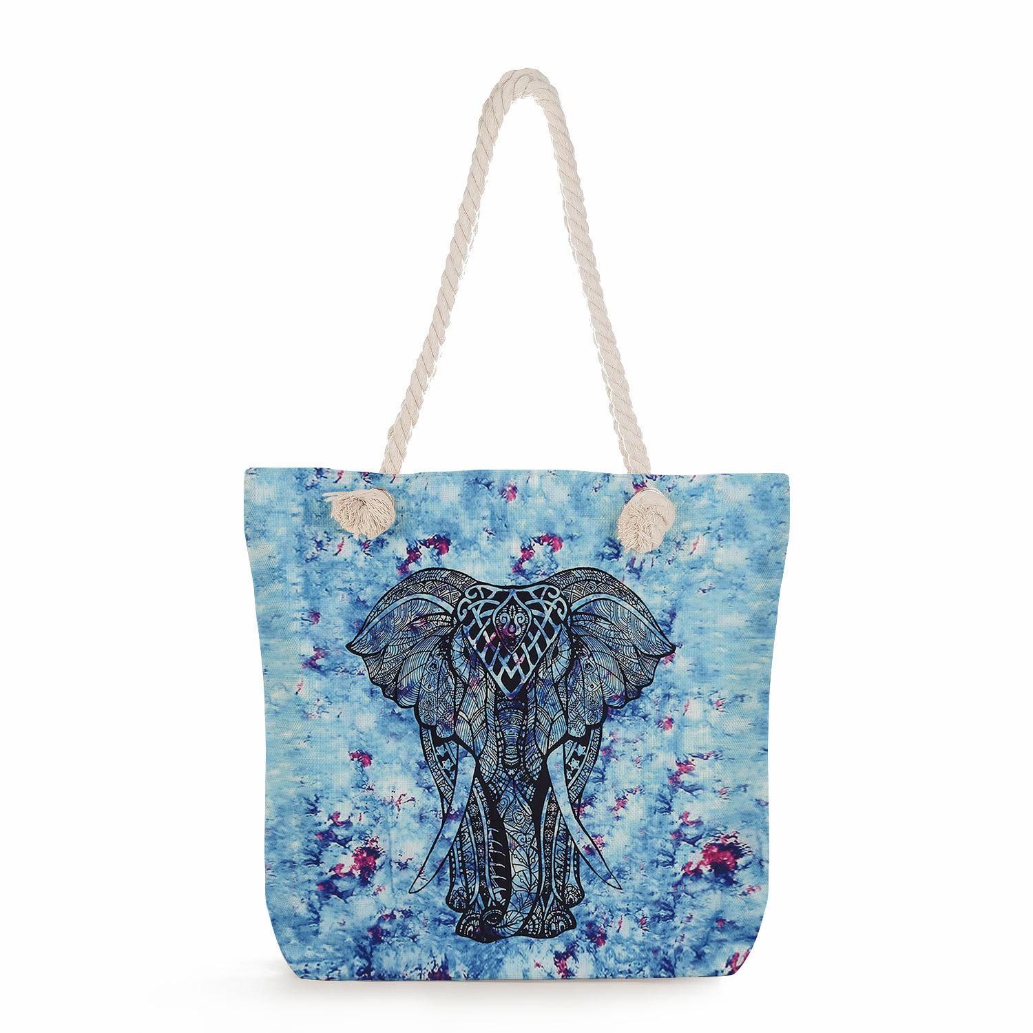Elephant print thick rope single-shoulder beach bag 7287 KTB
