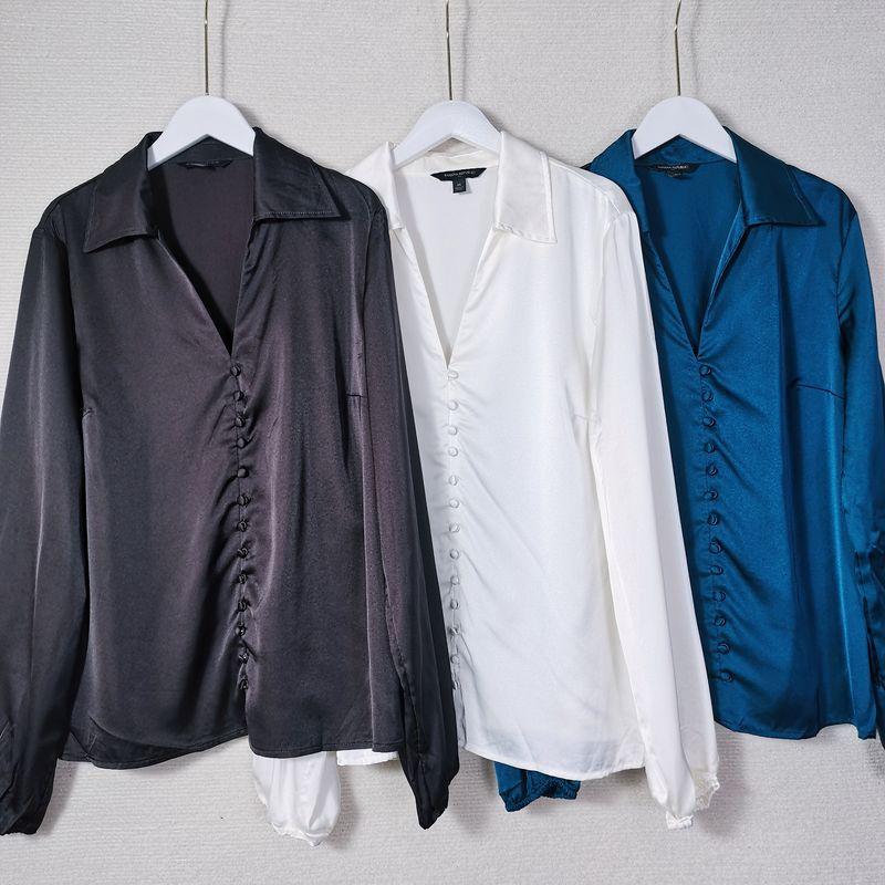 

Foreign Trade European and American Original Imitation Acetate Satin Shirt Women s High-Grade Top Drape High-End French Shirt Professional Spring White blemish M