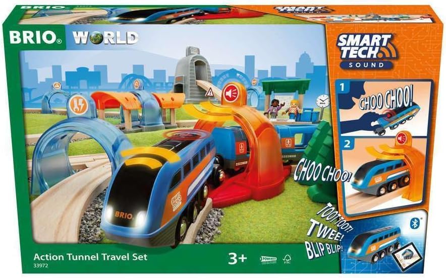 BRIO Smart Tech Sound DX Set [37 Pieces] 33972, Ages 3+ [Toy, Wooden Toy, Wooden Rail, Rail Set, Gift (Birthday/Christmas)]