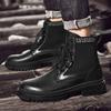 City Wall Pattern Socks Boots High-top Leather Shoes Men's Velvet British Tooling Boots Outdoor Leisure Trend Medium Tube Martin Boots