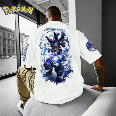 Handheld Game Lucario Printed Cotton T-shirt 2026 Men's Summer New Hip-hop Trend Casual Loose Y2K Parent-child Top