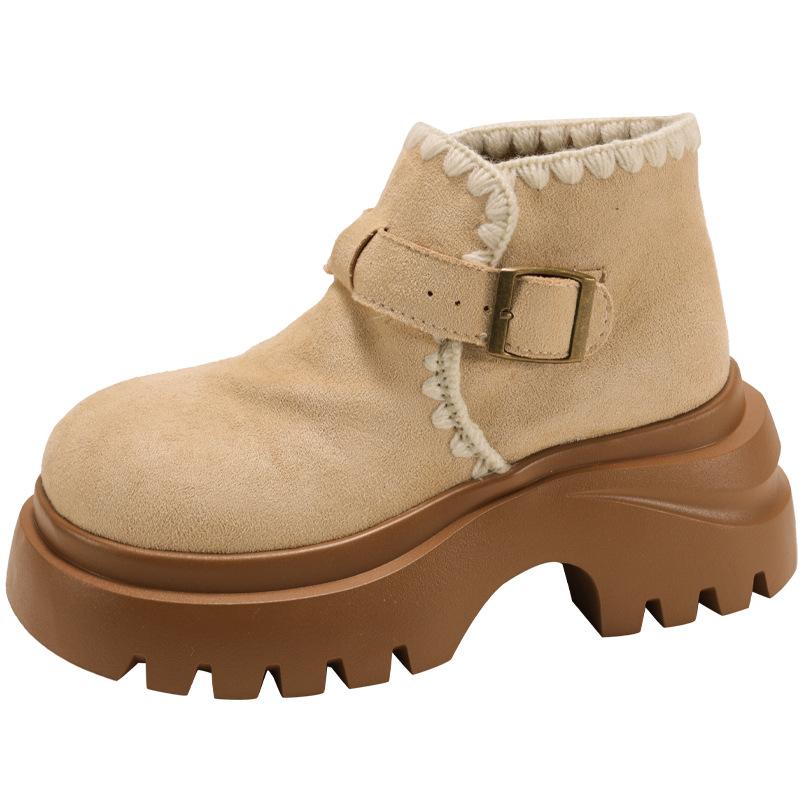 Brown retro thick-soled thick-heeled heightened Martin boots women's 2025 new autumn skirt, thin and versatile short boots