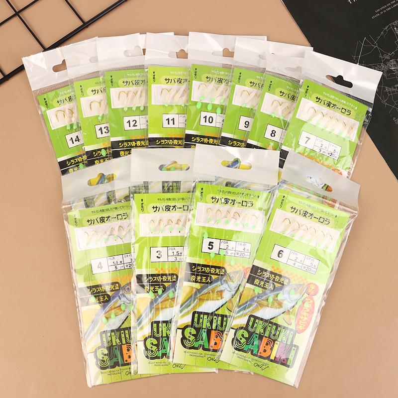 6Pcs/Pack Fish Hook White Fish Skin Bionic String Hook Real Fishing Skin Tinsel Carp Sea Rigs Gang Tackles Baits
