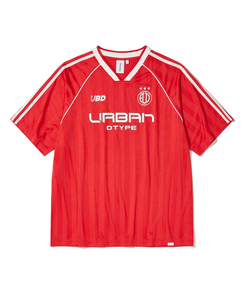 URBANDTYPE Retro Striped Soccer Jersey T-Shirt_Red
