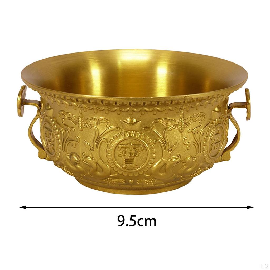 Brass Cylinder Bowl Statue Figurines Treasure Basin Sculpture Rice Vat for Cabinets Table