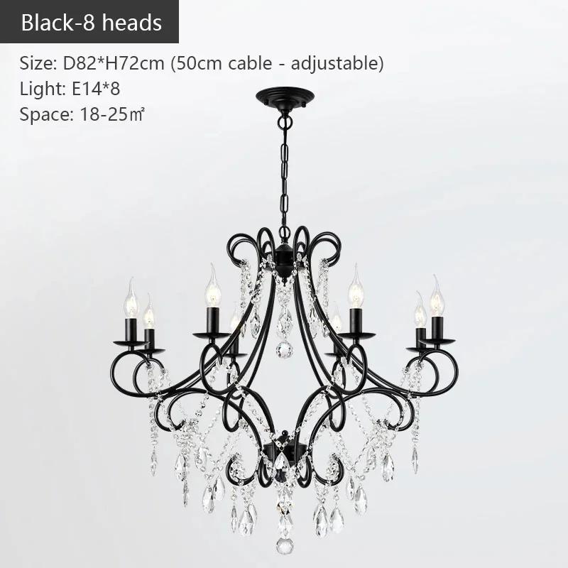 American Country Style Crystal Chandelier Iron Nordic Modern Living Room Candle Chandelier Bedroom Home Decoration Lighting