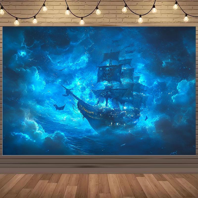 1 piece 2D background cloth 1. Halloween Carnival, mysterious pirate ship background cloth, dreamy party atmosphere