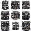 Men's DIY Leather Bracelet Set: Skull Beaded Punk Style Hand Jewelry