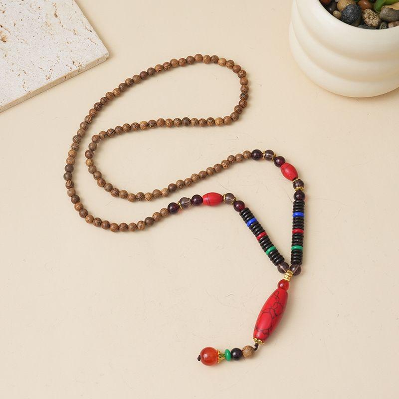 Ethnic Style Wood Necklace & Prayer Beads - Unisex Versatile Chicken Wing Wood Sweater Chain