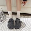 Women's Mules Flat Sole Rhinestones Cover Toe One Kick Women's Slippers Dress Retro Spring Autumn Zapatillas De Mujer