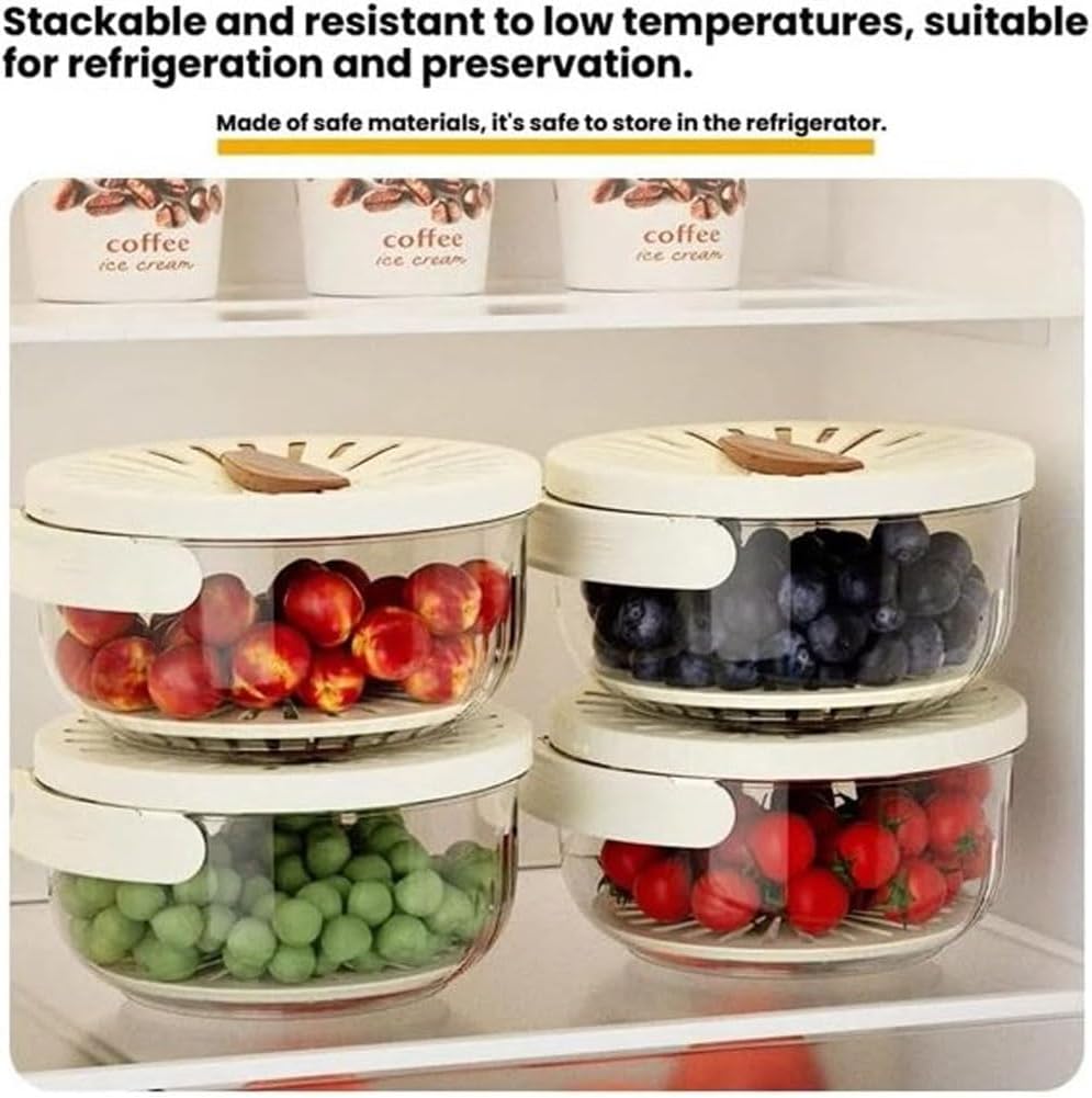 2-in-1 Fruit Washing Bowl With Strainer Lid Multifunctional Draining Basket of PP for Vegetables Compact Produce Washer Storage Container