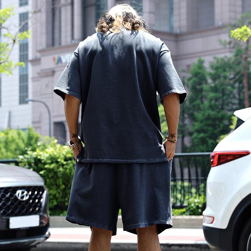Completo Due Pezzi Casual Larga T-shirt Monocolore Oversize e Pantaloncini da Uomo