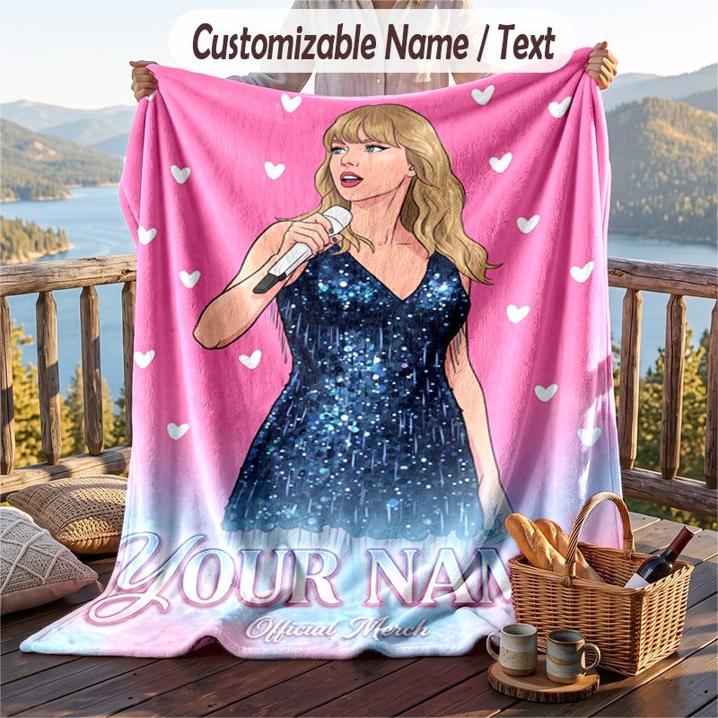 Personalized Flannel Throw Blanket,Taylor Swift Custom Printed Name, Cozy Plush Blanket For Home Use
