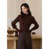 Women's Ruffle Trim Mock Neck Ribbed Knit Pullover