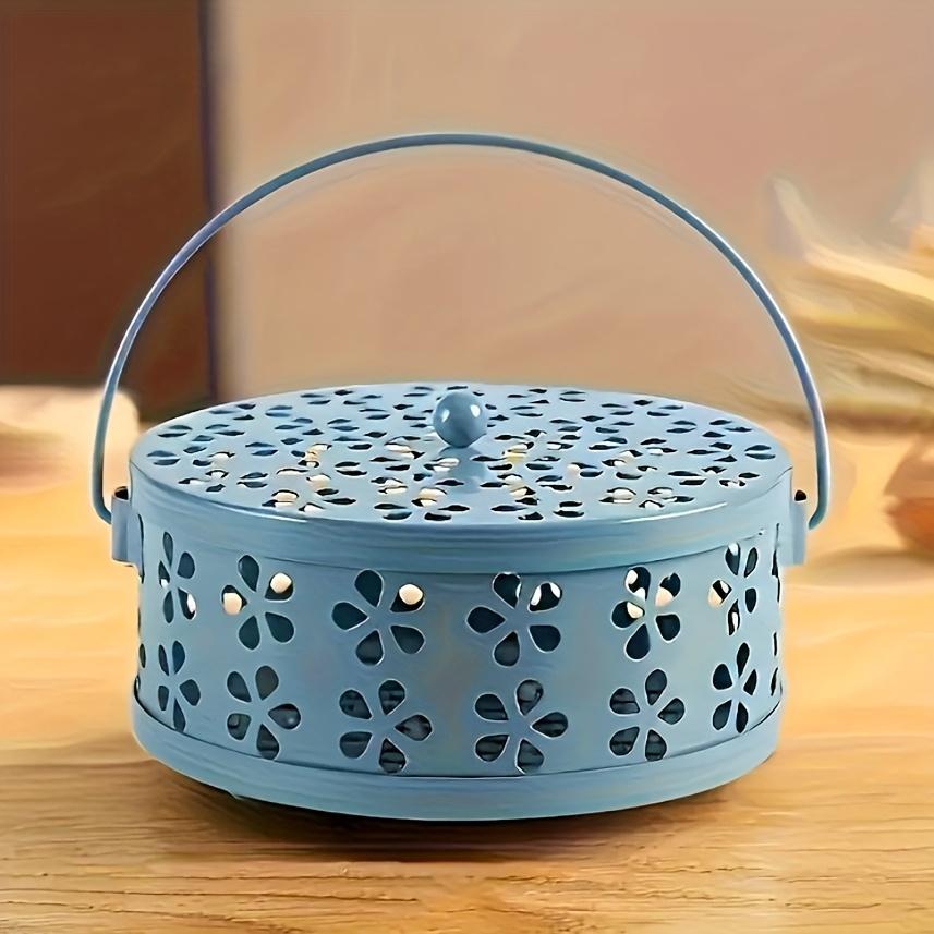 Retro Cast Iron Mosquito Coil Box-Flower Hollow Art Design Outdoor Camping Mosquito Repellent Artifact + Household Stove | Portable Handle Travel Set