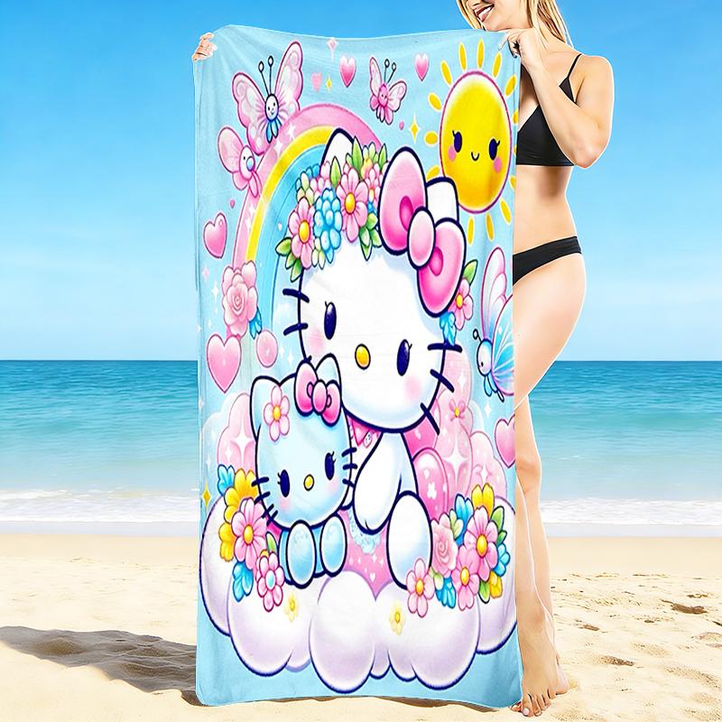 1Pc Hello Kitty Garden Beach Towel, Quick Dry, Multi-Use for Beach Pool Gym Yoga Home Travel, Christmas, Halloween, Xmas Gift S929276