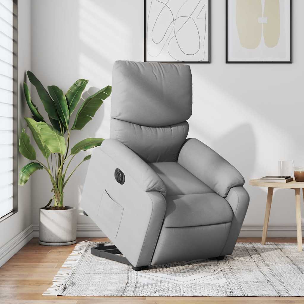 Electric Recliner Chair with Rising Function Light Grey Fabric