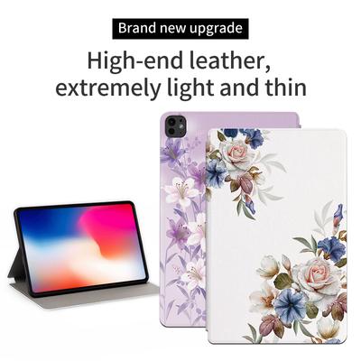 For iPad Pro 11 (2024) Case Flower Pattern Flip Stand Leather Smart Tablet Cover