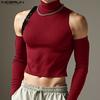 INCERUN Men Turtleneck Sleeveless Rib Casual Fitted Crop Tank Tops with Oversleeve