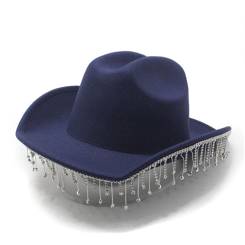 Western Cowboy Hat Water Drop Gem Medium Chain With Rhinestone Tassel Bridal Hat, Vacation Visor