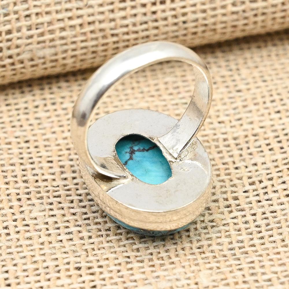 Blauer Türkis-Edelstein, handgefertigter Ring aus massivem 925er-Sterlingsilber