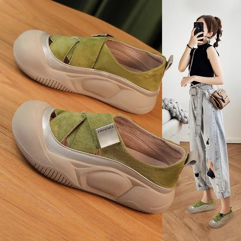 Fashion Shoes Low Heels Female Footwear Casual Sneaker Clogs Platform Retro Summer Dress Small Creepers New PVC Slip-On Scandals Fabric
