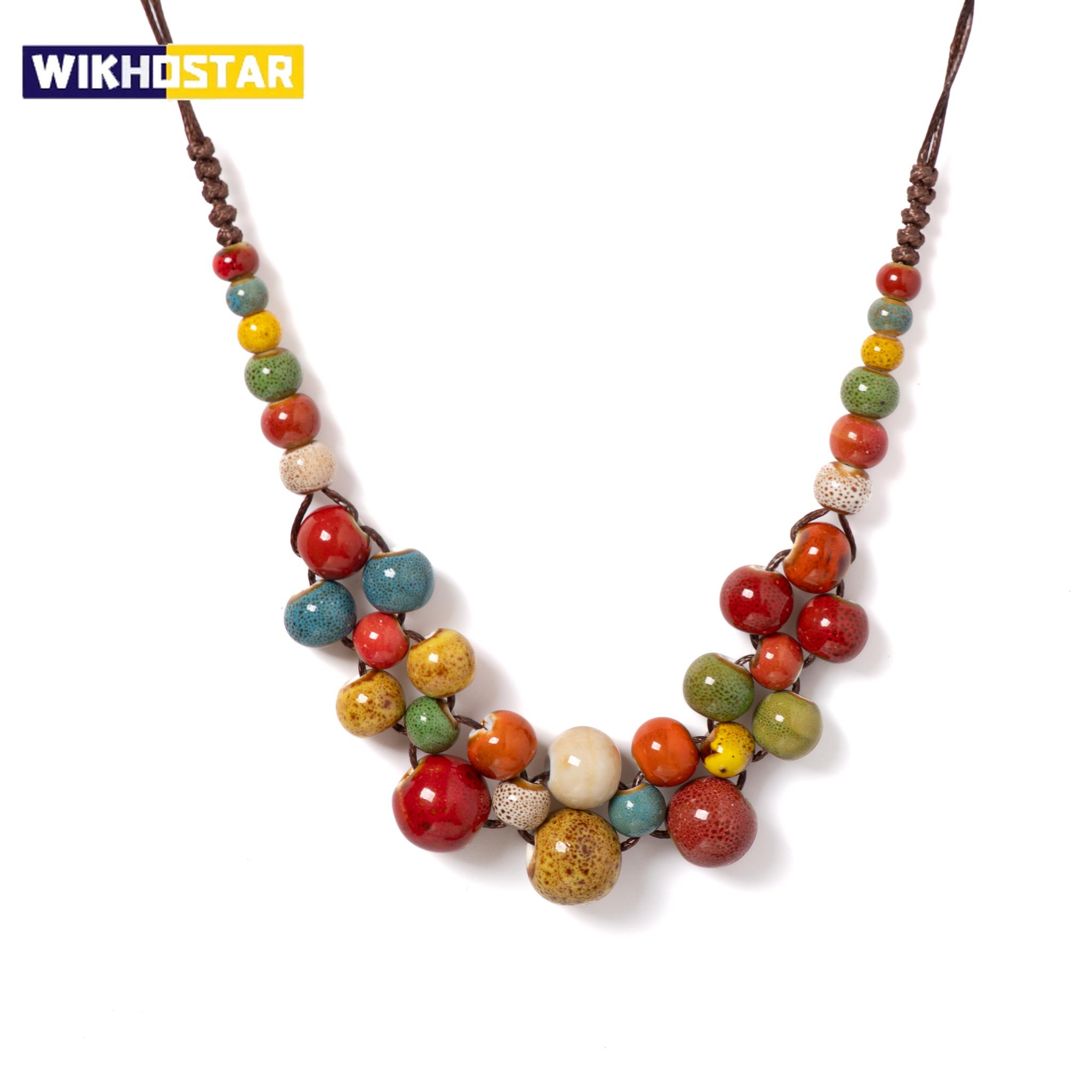 

Colorful Handmade Ceramic Necklace Multilayer Adjustable Boho Vintage Jewelry Unique Statement Accessory for Women 198