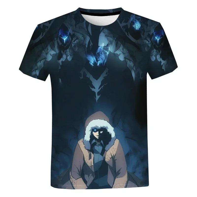 Men's T-Shirt Anime Manga 3D Printed T-Shirt for Men and Women Oversized Round Neck Top Street Fashion Solo Level Summer T-Shirt