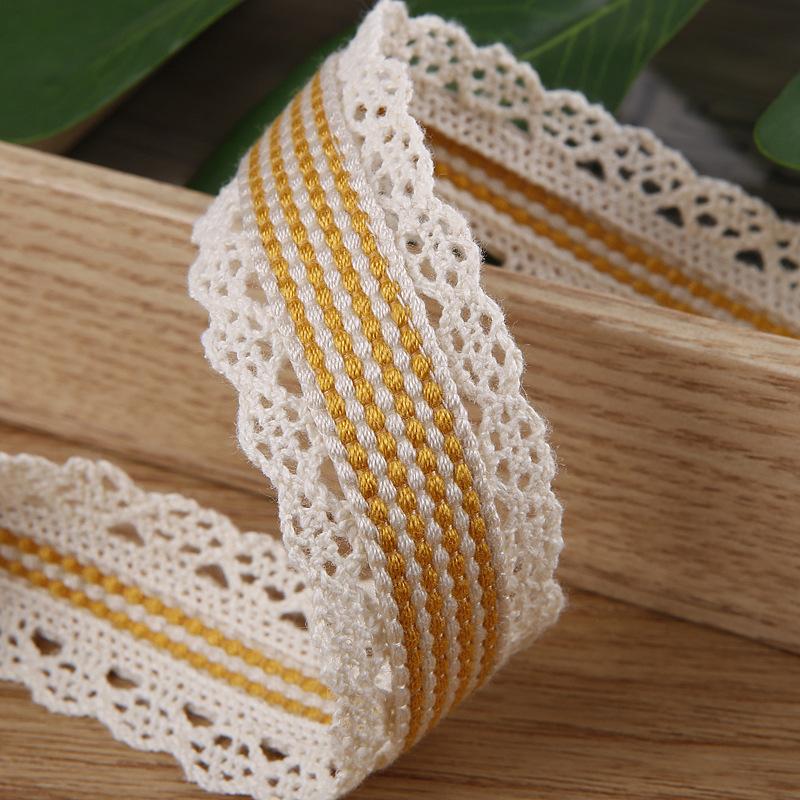 35mm width Stripe Ribbon With White Lace Edge For Hair Bow Accessories Craft Sewing Wedding Supplies Cloth Gift Flower Wrapping