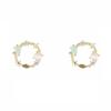 New Korean Classic Round Pink Green Crystal Stud Earrings for Women Sweet Flower Cirlce Jewelry Fashion Brincos Creative Gifts