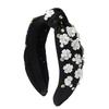 Solid Color Rhinestone Pearl Flower Fabric Wide Knot Headband Fresh Sweet Versatile Outdoor Hair Accessory