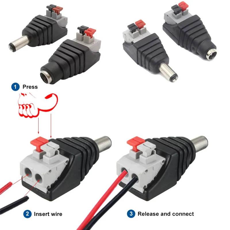 5pcs 12V DC Power Connector Plug Jack Male Female Socket Barrel 2.1mm x 5.5mm Adapter for CCTV Camera LED Strip Supply Terminal
