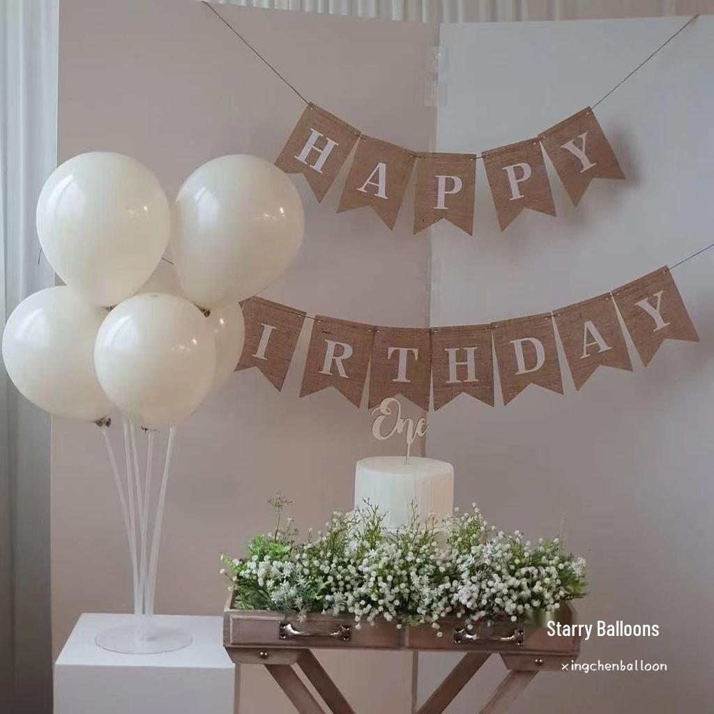 Mori-style Linen Birthday Pennant Banner for Baby's 1st Birthday or 100-Day Celebration Party Decoration
