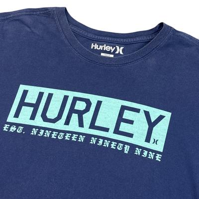 Hurley T Shirt Mens Size Large Navy Blue Box Logo Surf Y2K Graphic Tee