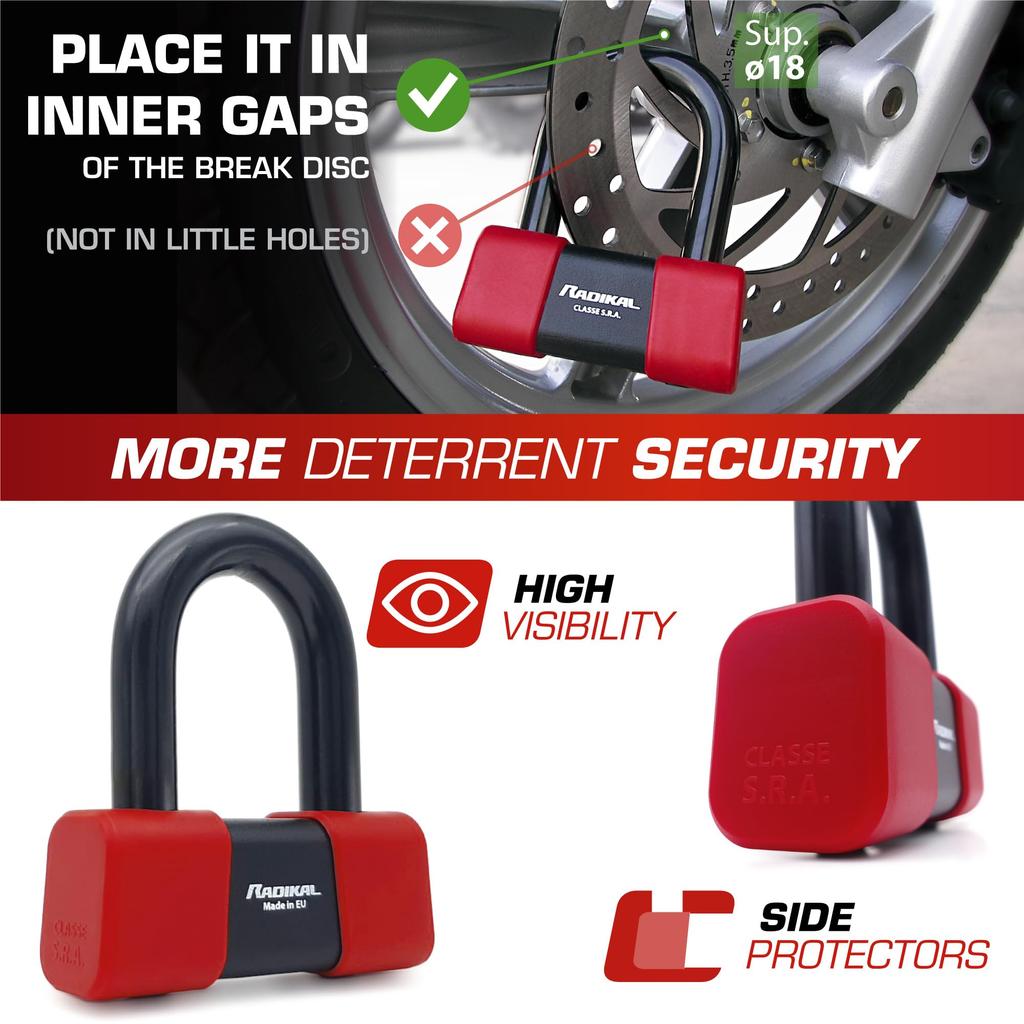 RADIKAL RK48120 Bike Chain Mini U Padlock SRA High Security Approved Anti-Theft ø13.5 + ø18,