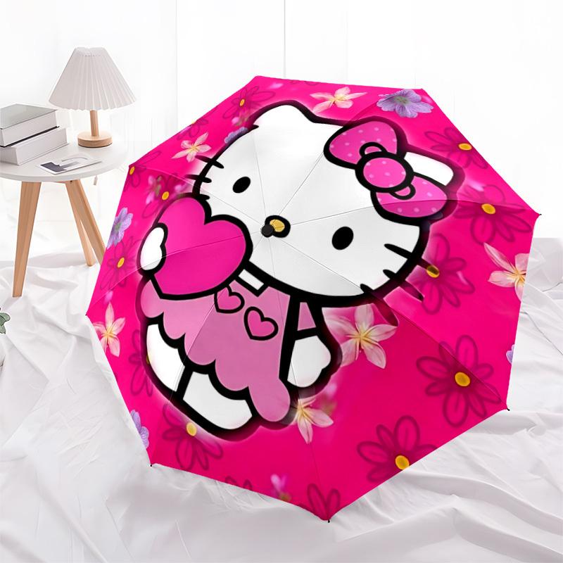 1PC Hello Kitty Automatic Open/Close Umbrella, 8-Rib Sturdy Frame, Lightweight Portable Umbrella, Commute, Business - Ideal Gift for Friend, Vibrant P