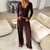 European And American Retro Casual Style Deep V Slim Sports Suit For Women 2026 Summer