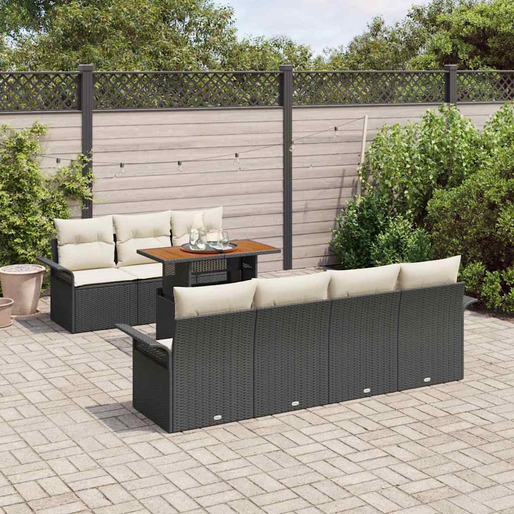 Garden Sofa Set with Storage 8 pcs Black Poly Rattan