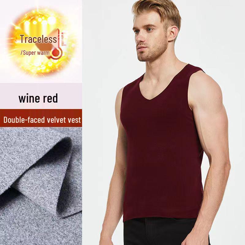 Vestă călduroasă de catifea cu căptușeală de lână pentru bărbați - Strat de bază gros de iarnă pentru bărbați de vârstă mijlocie și vârstnici