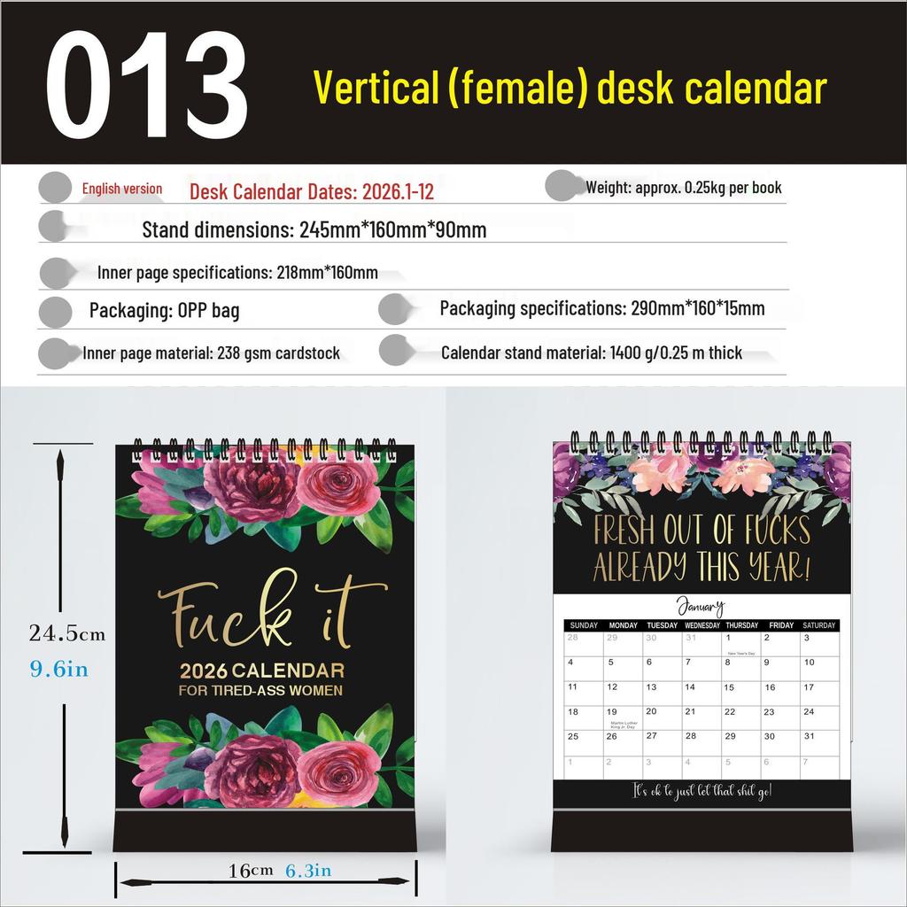 2026 English Wall Calendar - New Styles with Countdown Feature, Various Designs Available